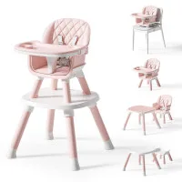 Portable Multifunctional Baby High Chair with Adjustable Height & Safety Harness