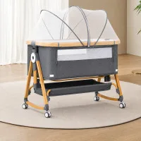 Foldable Height Adjustable Baby Crib with Wheels & Mosquito Net