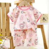 Children's Cotton Summer Pajama Set - Short Sleeve Two-Piece with Cartoon Print | Bucky Rabbit - Image 1 Click to enlarge Children’s Cotton Summer Pajama Set – Short Sleeve Two-Piece with Cartoon Print | Bucky Rabbit