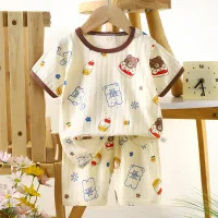 Children’s Cotton Summer Pajama Set – Short Sleeve Two-Piece with Cartoon Print | Cake Bear