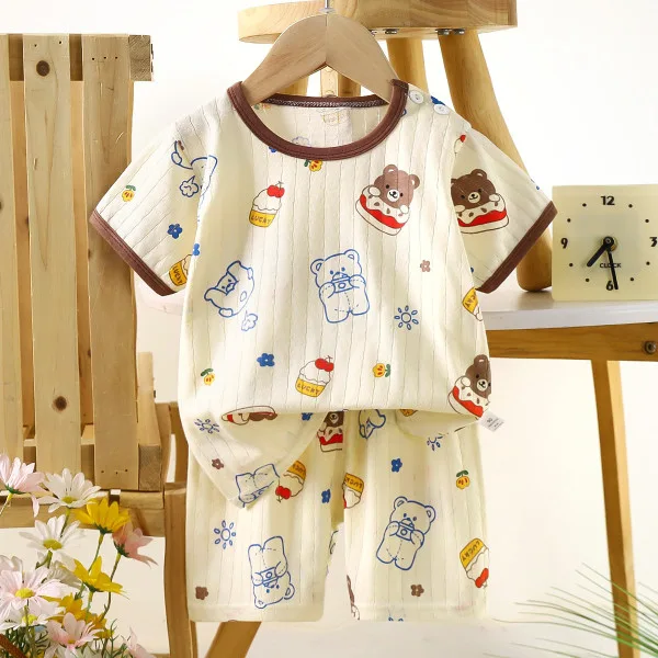Children’s Cotton Summer Pajama Set – Short Sleeve Two-Piece with Cartoon Print | Cake Bear