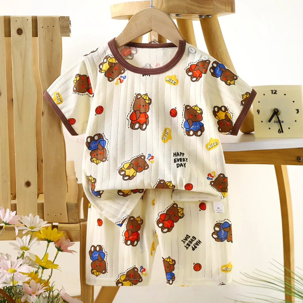 Children’s Cotton Summer Pajama Set – Short Sleeve Two-Piece with Cartoon Print | Ness Bear