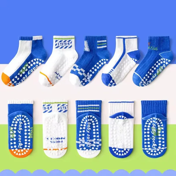 1-3 Year | 5 Pair Brown Chocolate Cozy Non-Slip Socks for Toddlers | Green Dino Grip Socks by Durian Minliu Sock | Imported China | 5 Pair Set