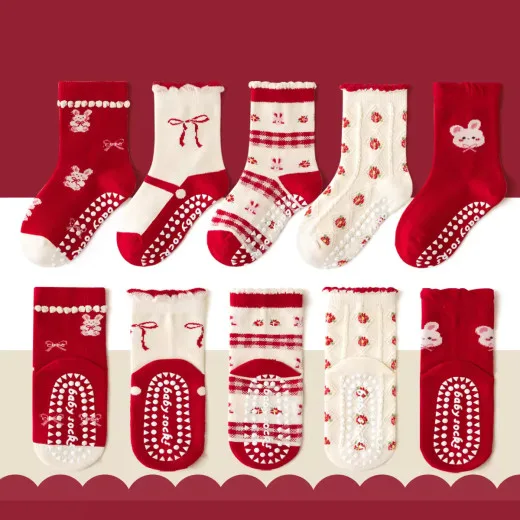 1-3 Year | 5 Pair Brown Chocolate Cozy Non-Slip Socks for Toddlers | Green Dino Grip Socks by Durian Minliu Sock | Imported China | 5 Pair Set