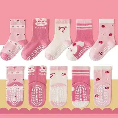 1-3 Year | 5 Pair Brown Chocolate Cozy Non-Slip Socks for Toddlers | Green Dino Grip Socks by Durian Minliu Sock | Imported China | 5 Pair Set
