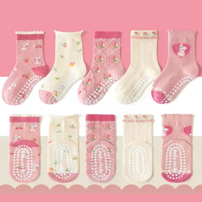 1-3 Year | 5 Pair Brown Chocolate Cozy Non-Slip Socks for Toddlers | Green Dino Grip Socks by Durian Minliu Sock | Imported China | 5 Pair Set