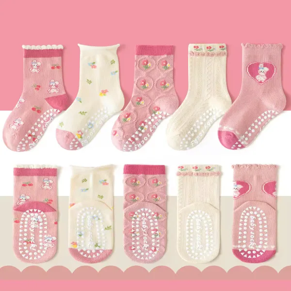 1-3 Year | 5 Pair Brown Chocolate Cozy Non-Slip Socks for Toddlers | Green Dino Grip Socks by Durian Minliu Sock | Imported China | 5 Pair Set