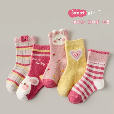 Children’s Socks For Princess – Milk rabbit sweetheart – (1-4 Year Size) – 5 Pair Set