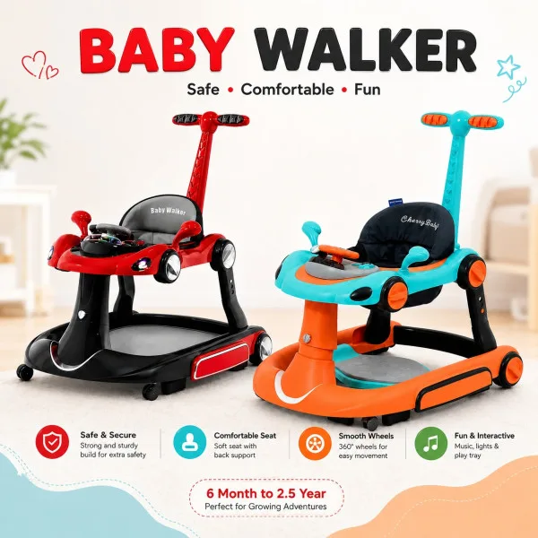 Multifunctional Comfortable Music Baby Walker Assistant Car Shape Baby Walker With Push Handle