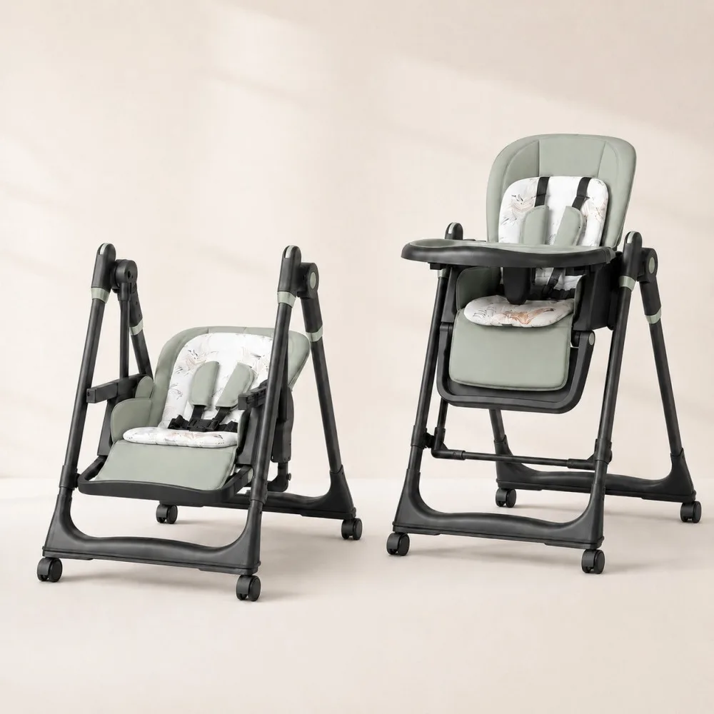 Adjustable Rocking Stainless Steel High Chair with Tray Dining Chair Solution for Babies and Toddlers for Feeding