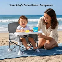 Portable Foldable Baby Chair with Canopy & Feeding Tray (Gray/Black)