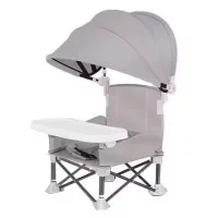Portable Foldable Baby Chair with Canopy & Feeding Tray (Gray/Black)