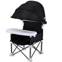 Portable Foldable Baby Chair with Canopy & Feeding Tray (Gray/Black)