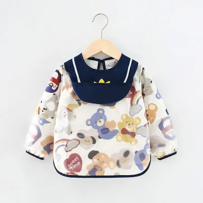 Long-Sleeved Anti-Dressing Waterproof Baby’s Dining Clothes Children’s Apron Baby’s Bib Guard| Crown Bear | 0-2 Year