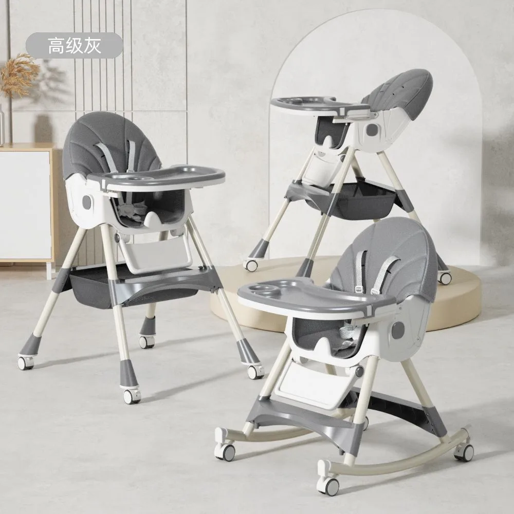 Rocking Horse Baby Feeding Chair | Height Adjustable, Seat Reclyning System, Rocking Horse | Solid Gray