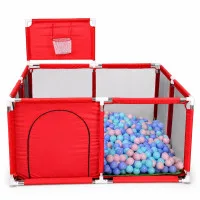 Playpen 4x4 Feet | Playpen for twin, with Basketball Hoop, Comes with Bracket, Stainless Steel Framming with 30 Pcs Ball