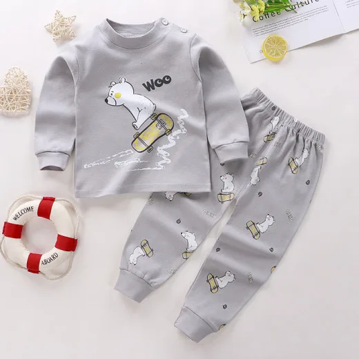 Top-Bottom Suit Boys & Girls Long Sleeve Comfortable Cute Cartoon Tops and Pants Set | Style: Gray Woo